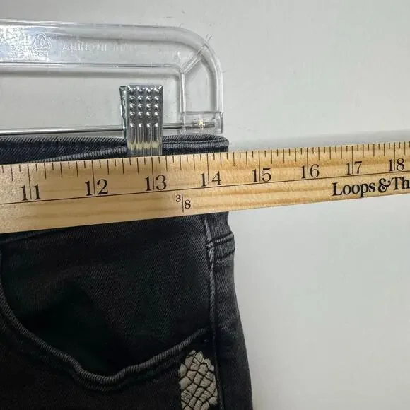 Driftwood Colette Jeans 26 Black Embroidered Side Stripe Boho Frayed Hem Denim‎ - Picture 11 of 15